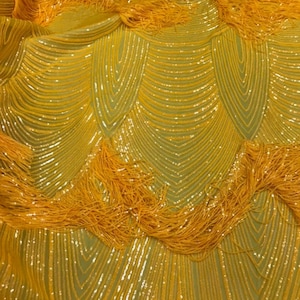 Dark Yellow Shiny Sequins On D. Yellow 4 Way Stretch Power Mesh Fabric By The Yard