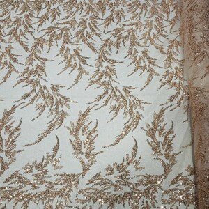 Fashion Design Embroider Heavy Beaded on a Mesh Lace Fabric-Sold by Yard. Blush Pink