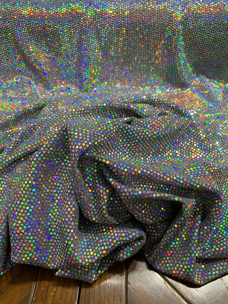 Silver Holographic Circle Sequins on Spandex Sold by the Yard