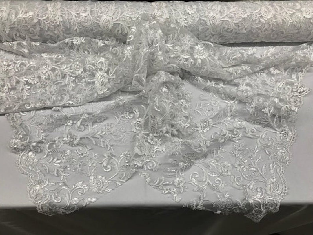 Rose Floral Swirls Sequins On Mesh Lace Fabric By The Yard Used For -Dress-Bridal-Decorations [Teal] main image 1