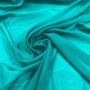 Chiffon Polyester Soft Light Weight, Sheer, See Through Chiffon Fabric/ Bridal Apparel | Dresses | Costumes/ Backdrop. Aqua Green