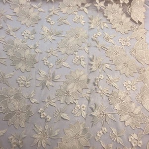Cream Daisy Flower Design Embroider On A Mesh Lace-yard image 3