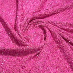 Shiny 5mm Sequin On A 2 Way Stretch Velvet (1 Yard, Hot Pink)