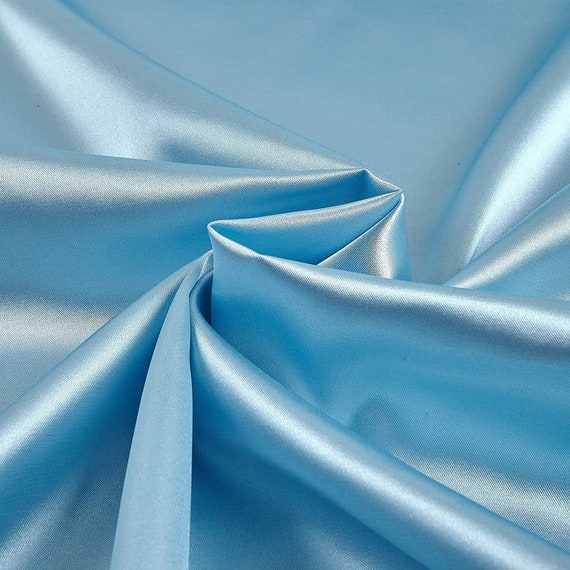 Light Weight Silky Stretch Charmeuse Satin Fabric by The Yard. Baby Blue