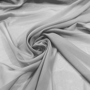 Chiffon Polyester Soft Light Weight, Sheer, See Through Chiffon Fabric/ Bridal Apparel | Dresses | Costumes/ Backdrop. Silver