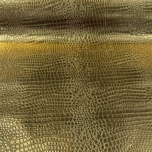 Crocodile Vinyl Embossed 3D Scales-Faux Leather-Sold By Yard Gold