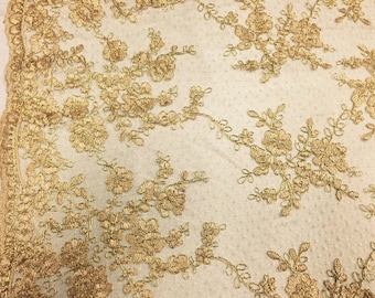 Rose Gold Autumn Dance Flowers Embroider With Sequins On a Mesh Lace -By The Yard main image 0