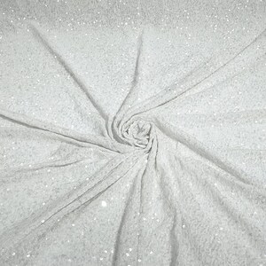 Shiny 5mm Sequin On A 2 Way Stretch Velvet (1 Yard, Clear/White)