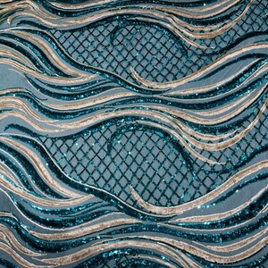 Sequins Fire/Flame Design 4 Way Stretch Mesh-Sold by Yard. Hunter