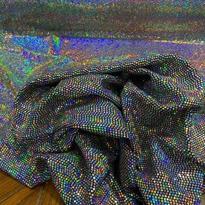 Black Holographic Circle Sequins on Spandex - Sold by the Yard