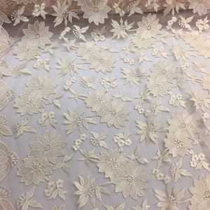 Cream Daisy Flower Design Embroider On A Mesh Lace-yard image 2