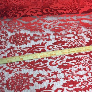 Red Damask Design Embroider On A 2 Way Stretch Mesh Lace Fabric-new-