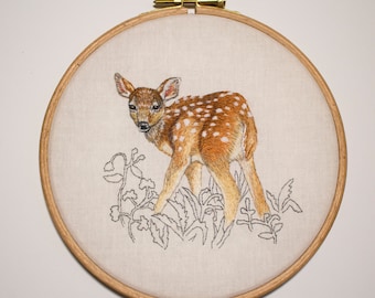 Fawn in the meadow embroidery,needlepainting, hoop art, home decor