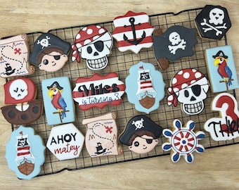 Pirate birthday royal icing cookies, Pirate party favor, pirate cove cookies, pirate ship cookies