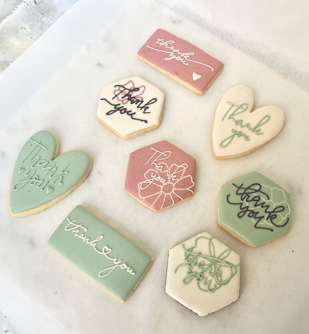 Thank You Decorated Cookies, Wedding Gift, Birthday Goodie Bag, Dusty