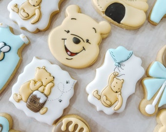 Winnie the Pooh baby shower, Winnie the Pooh birthday party, Baby shower royal icing cookies.