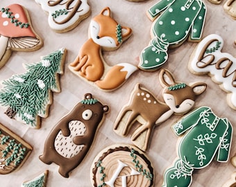Baby shower royal icing cookies, baby woodland royal icing cookies, baby woodland animals forest