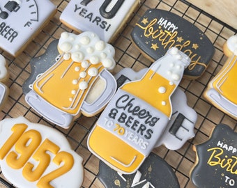 Men birthday party cookies, beer royal icing decorated cookies