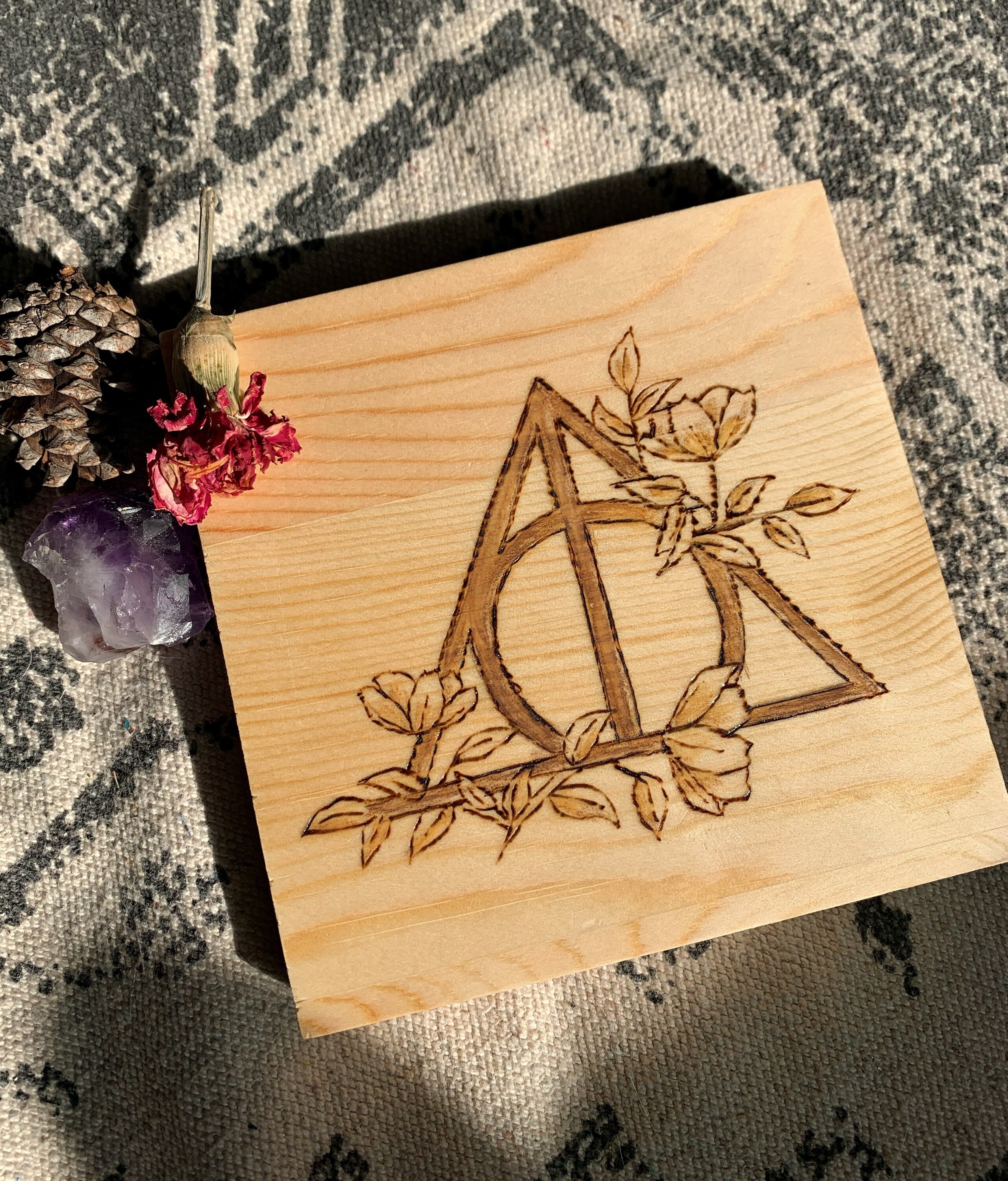 Deathly Hallows Wood Print Pyrography Etsy