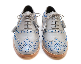 Brogues - Oxford brogue shoes, Oxford shoes for women, Womens grey oxfords, Summer shoes, Flat shoes, Elegant shoes for women, Handmade shoe