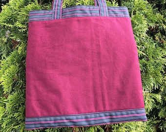 Sturdy shopping bag, tote bag, shopper, red-black, shopping bag, fabric bag, sustainable, stripes