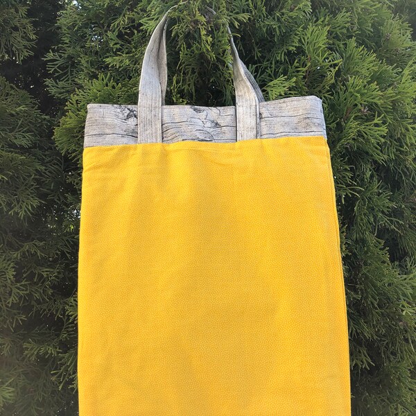 Bolsa de mano estable, bolsa de transporte, comprador, amarillo-gris, bolso de mano, bolsa de tela, sostenible, aspecto de madera
