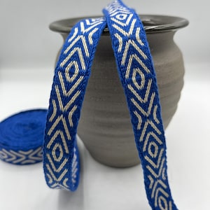 Tablet-woven border, tablet-woven border, hand-woven, blue beige, Middle Ages, reenactment, LARP, Viking