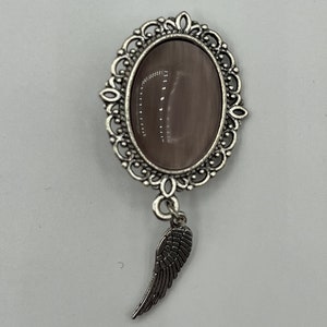 Brooch with cabochon and wing pendant, guardian angel, Victorian, Steampunk, Gothic
