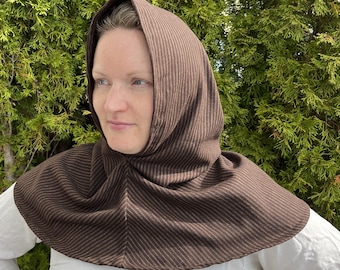 Medieval Gugel brown, hand-sewn, hood, Middle Ages, reenactment, LARP, fantasy, living history