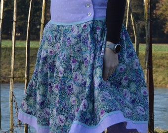 Pleated skirt purple-blue, traditional skirt, wide swinging waist skirt, traditional, knee-length women's skirt