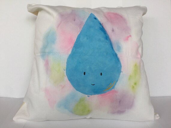 Raindrop Nursery Cushion Cute With A Face Blue Pink Etsy