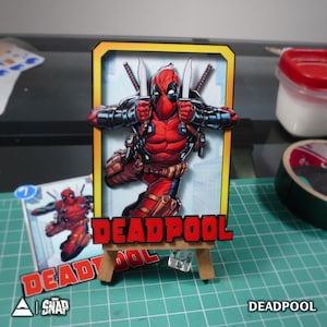 DEADPOOL Marvel Snap – 3D-kaart op maat | 3D Marvel Snap Shadowbox: 100% handgemaakte kunst | Gepersonaliseerde kaart voor Marvel cadeau/collectie/fan