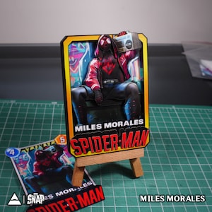 MILES MORALES Marvel Snap – Carte 3D personnalisée | Shadowbox 3D Marvel Snap - Art 100 % fait main | Carte personnalisée pour cadeau/collection/fan Marvel