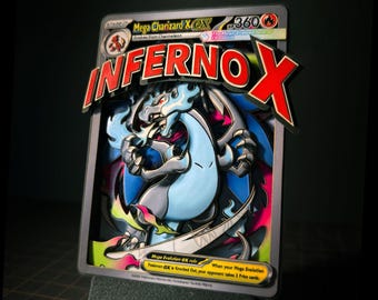 3D Card Shadowbox - Mega CHARIZARD X ex Mega Evolution Promos (MEP) #023 (Giant English Text) - 100% Handmade Custom Diorama