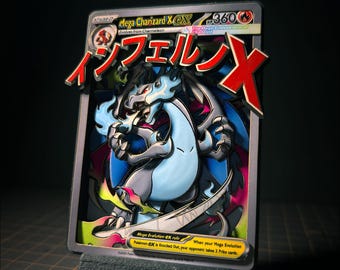 3D Card Shadowbox Pokemon - Mega CHARIZARD X ex Mega Evolution Promos (MEP) #023 (Giant Japanese Text) - 100% Handmade Art Diorama