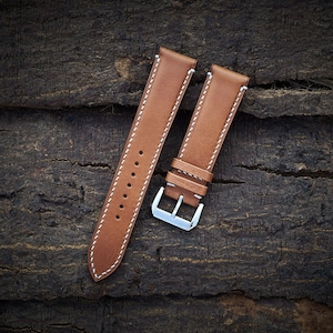 Vachetta leather watch strap 18mm, 20mm, 22mm, 24mm. Handmade brown leather watch band.