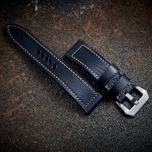 Panerai strap 24mm, 26mm, 22mm. Dark blue camouflage buttero leather handmade strap for panerai.