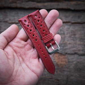 Bordeaux vegetable tanned rally watch strap 20mm, 22mm, 24mm, 18mm. Handmade leather bordeaux racing watch strap, leather watch band.