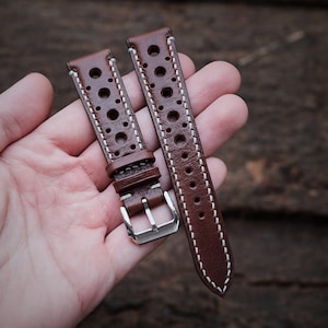 Vachetta rally watch strap 18mm, 19mm, 20mm, 21mm, 22mm, 24mm, . Handmade leather brown racing watch strap, leather watch band