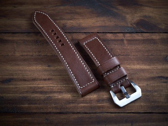 Pam Style Strap 24mm, 26mm, 22mm. Brown Vachetta Leather Handmade