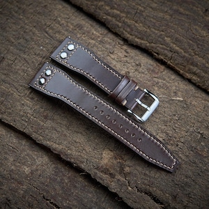Handcrafted Dark Brown Leather Rivet Pilot Watch Strap for Pilot watch
