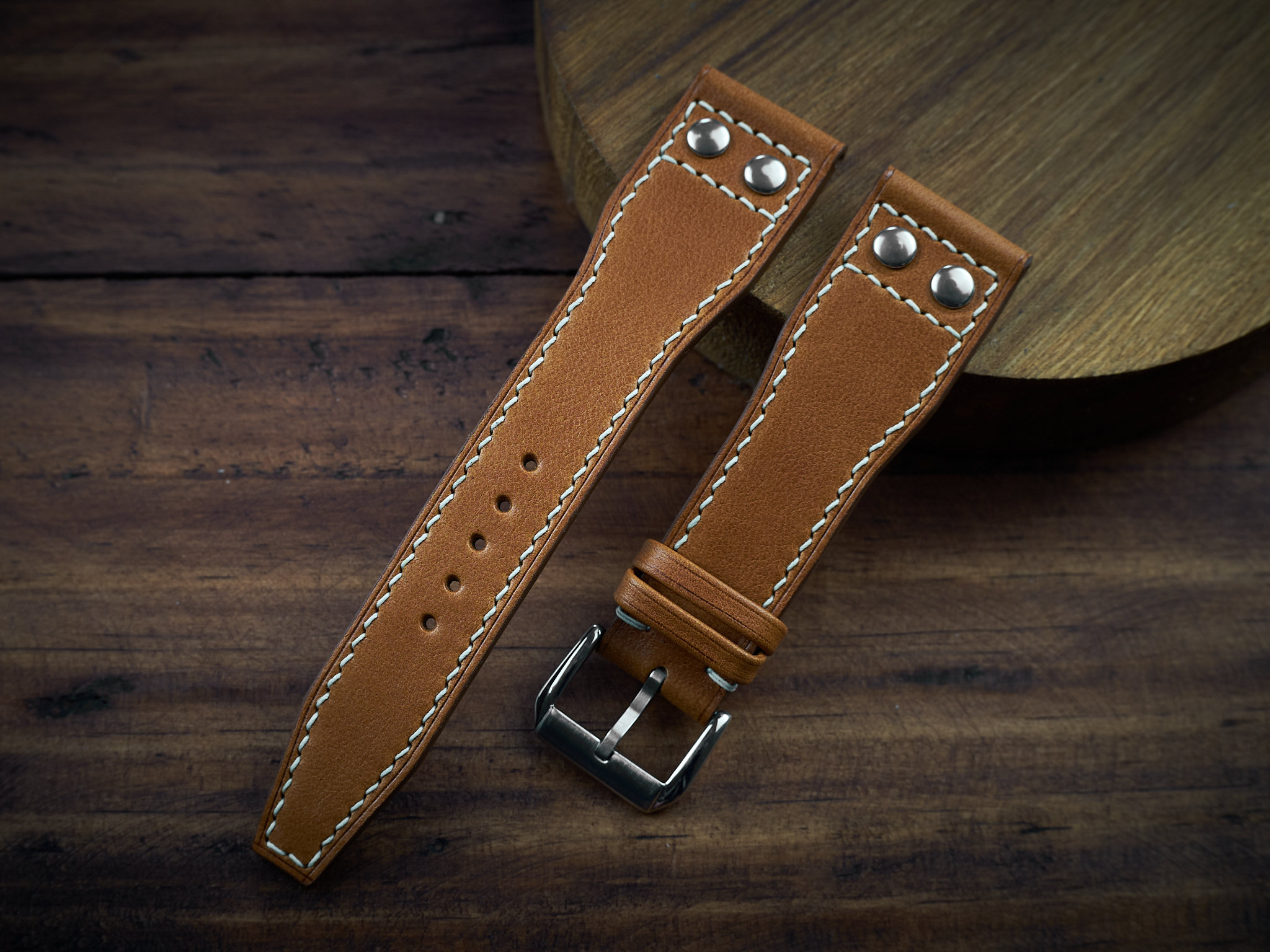 Bracelet De Montre Cuir Véritable 19 Mm - Marron Grainé Style Aviateur