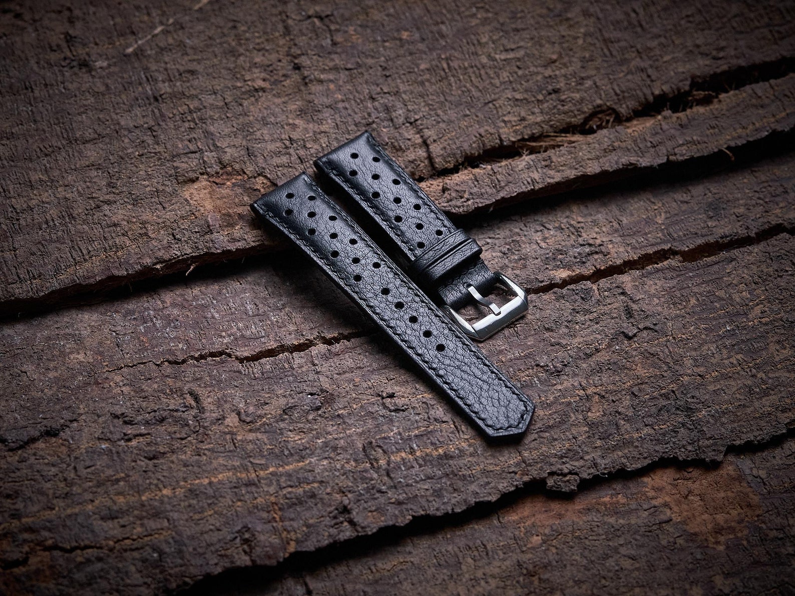 Steel Rally Watch Strap Black Vachetta Rally Watch Strap 20mm, 22mm, 24mm, 18mm. Handmade ...