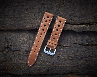 Tan brown vachetta rally watch strap 20mm, 22mm, 24mm, 18mm. Handmade leather brown racing watch strap, leather watch band