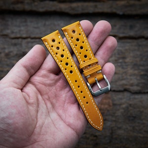 Yellow rally watch strap 20mm, 22mm, 24mm, 18mm. Handmade leather yellow racing watch strap, leather watch band