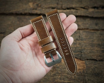 Panerai strap 24mm, 26mm, 22mm. Camel brown vegetable tanned leather handmade strap for Panerai.