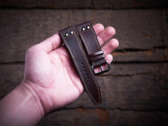 Handcrafted Dark Brown Leather Rivet Pilot Watch Strap for IWC - Etsy