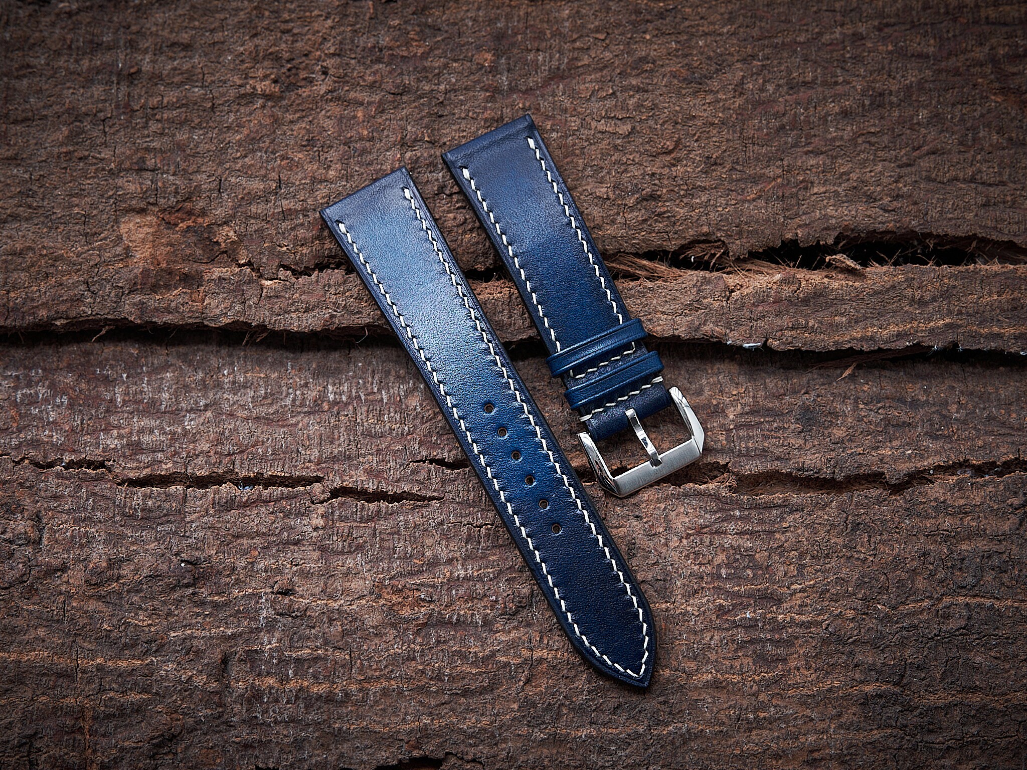Bracelet Montre Cuir Bleu Tanné Végétal - 12 à 22 Mm, Réglable, Neuf Avec étiquettes