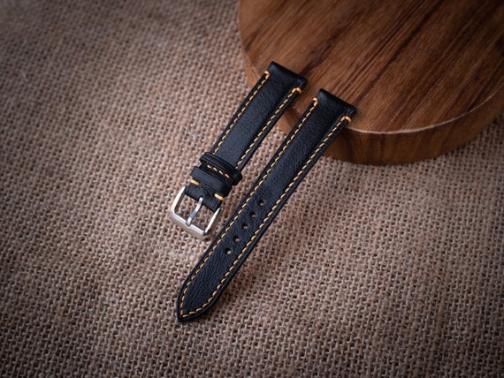 Cinturino Per Orologio In Pelle Vacchetta Da 18 Mm, 20 Mm, 22 Mm, 24 Mm. Cinturino Per Orologio In Pelle Nera Fatto A Mano. - Italia - Foto 8