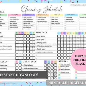 EDITABLE Cleaning Schedule / Cleaning Planner / Cleaning Checklist, Weekly House Chores / Adhd Clean Home / Household Planner Printable